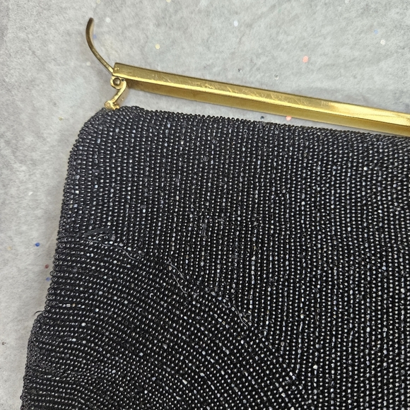 Walborg Vintage Beaded Evening Clutch Purse Black with Gold Handmade in Belgium - Picture 6 of 16